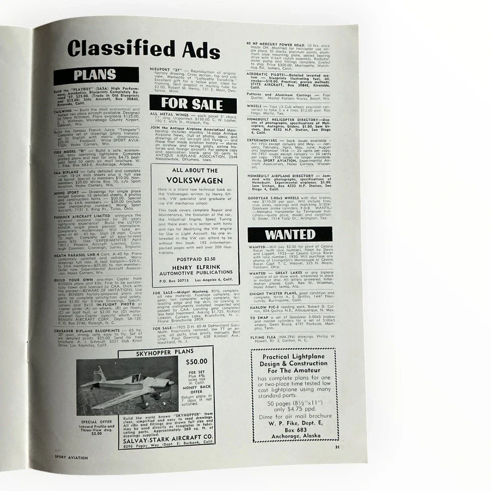 1958 EAA Sport Aviation Magazine December Davis DA-1 Homebuilt Aircraft
